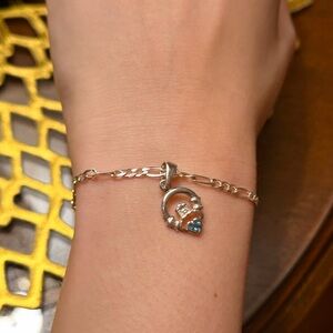 Elegant 925 Italian Silver Bracelet & 925 Pendant w/blue crystal-NWOT-Excel Cond